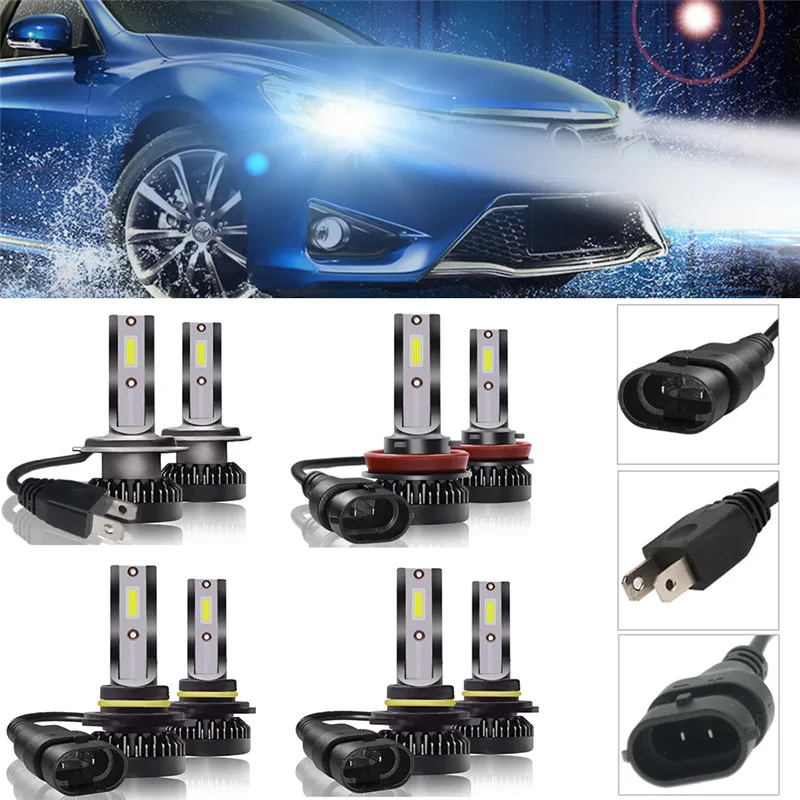 

Мини-светодиодные лампы для фар H7/H11/9005 светодиодный 9006, 2 шт., высокие яркие, низкое потребление, чип COB, автомобильные лампы 6000K белого цвета #...