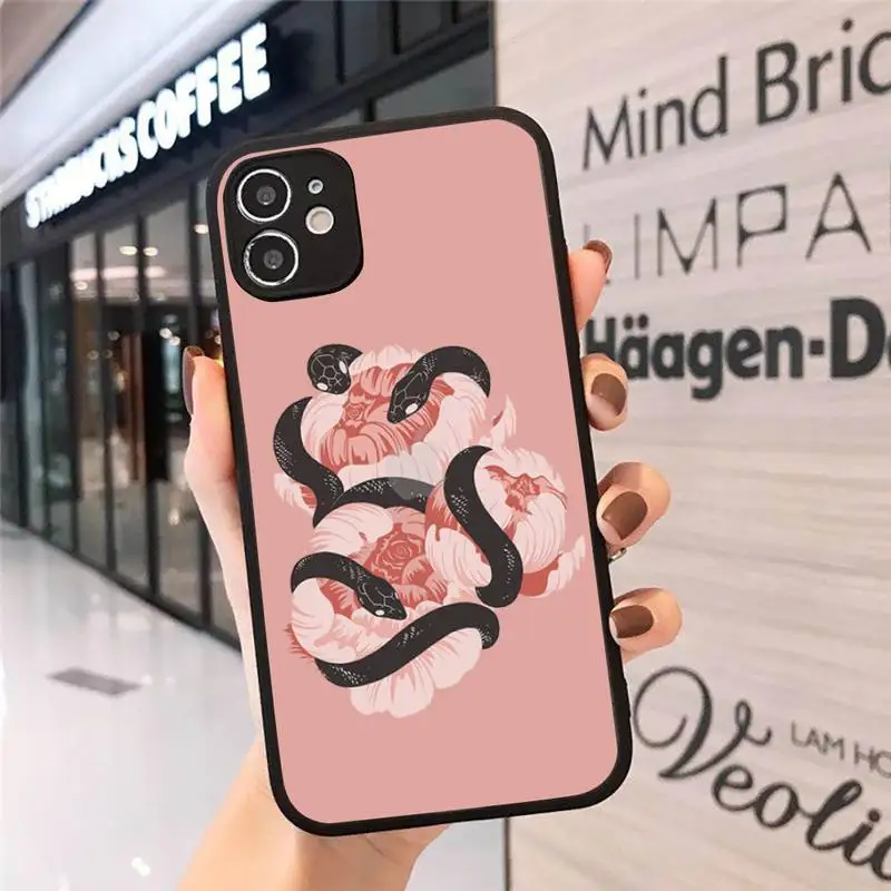 

Flower dragon snake Phone Case Matte Transparent for iPhone 7 8 11 12 s mini pro X XS XR MAX Plus cover funda