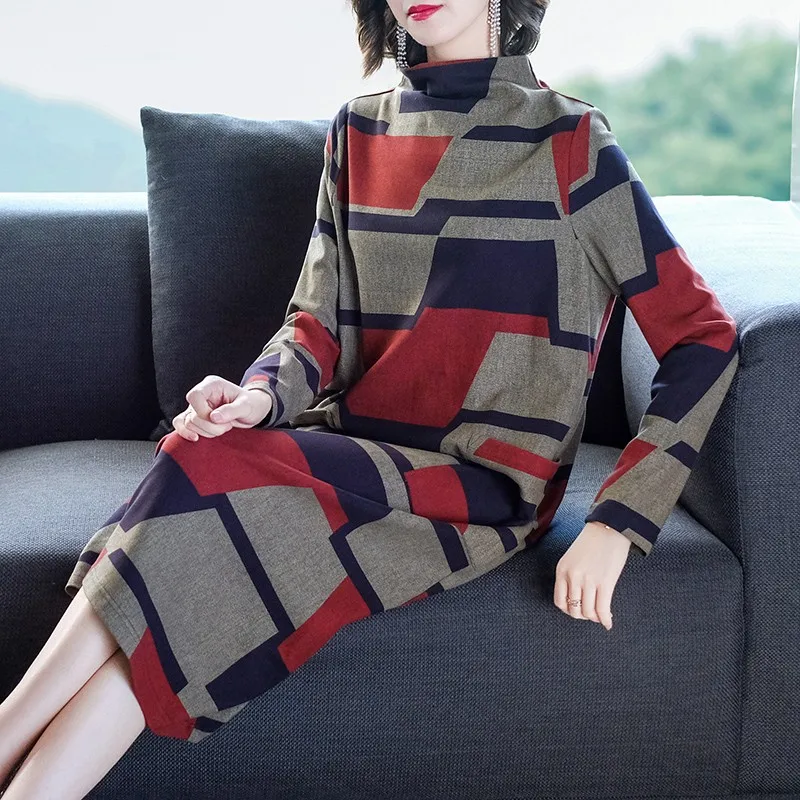 Женский пуловер Водолазка с длинными рукавами платье осень зима лоскутное