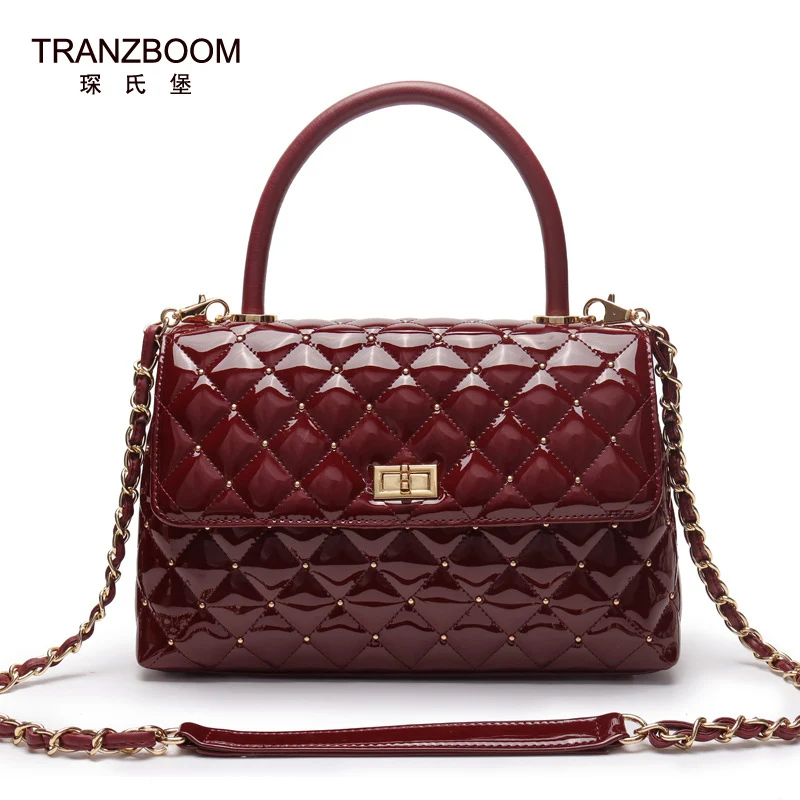 

TRANZBOOM New Patent Leather Bags Real Cowhide Leather luxury handbags women bags designer women famous brand Female shoulder