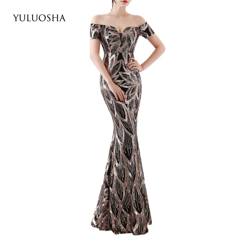 Сексуальное вечернее платье YULUOSHA с вырезом лодочкой длиной до пола приталенное