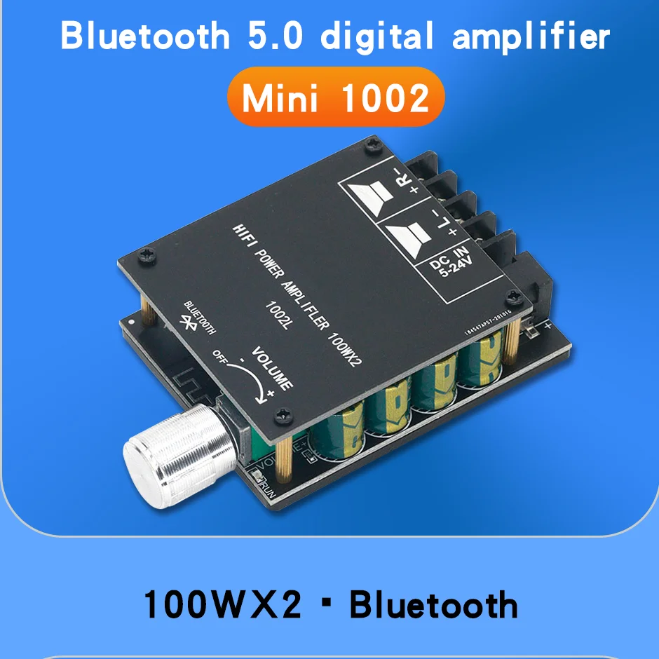 ZK-1002L 100WX2 Mini Bluetooth 5.0 Wireless Audio Power Digital Amplifier Board Stereo Amp DC 12V 24V