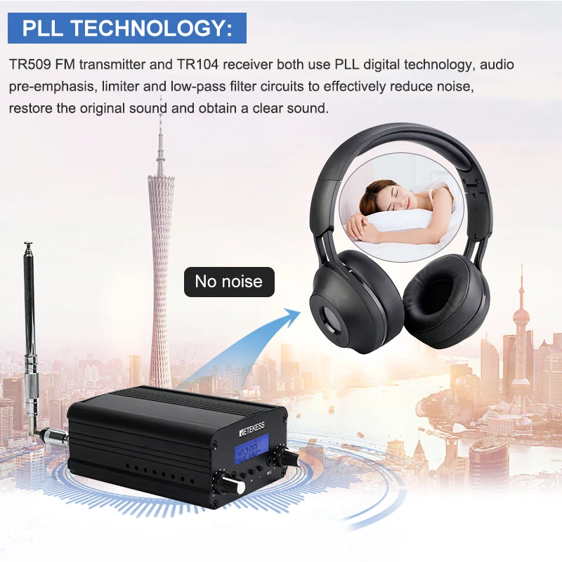 Беспроводной fm передатчик Retekess TR509 стерео радиостанция + 10 шт. TR104 наушники для