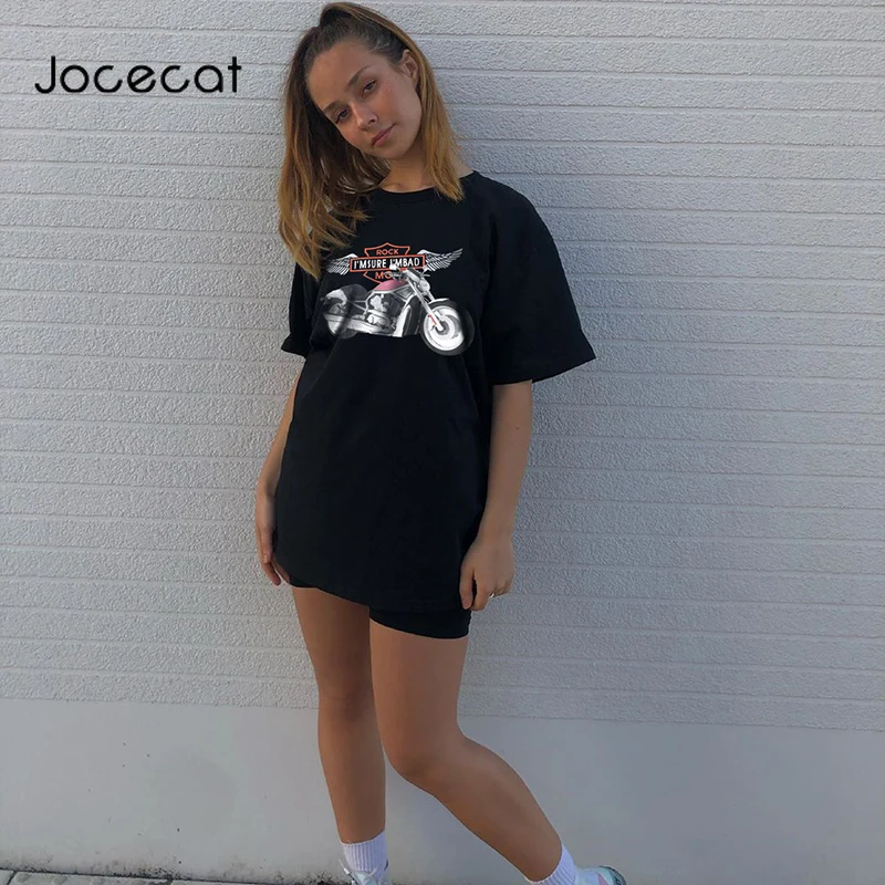 Женская Повседневная футболка Jocecat черная свободная в стиле хип-хоп уличный
