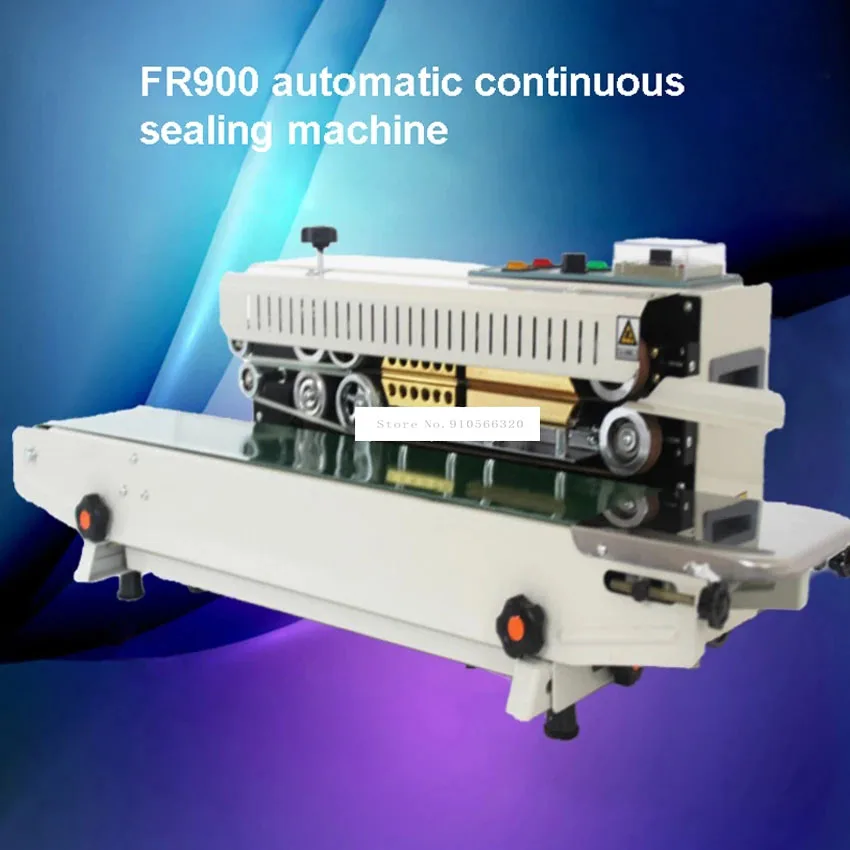 

FR900 Automatic Continuous Sealing Machine Food Plastic Bag Aluminum Foil Bag Film Sealing Machine 220V 500W 0-12m/min 5-12mm
