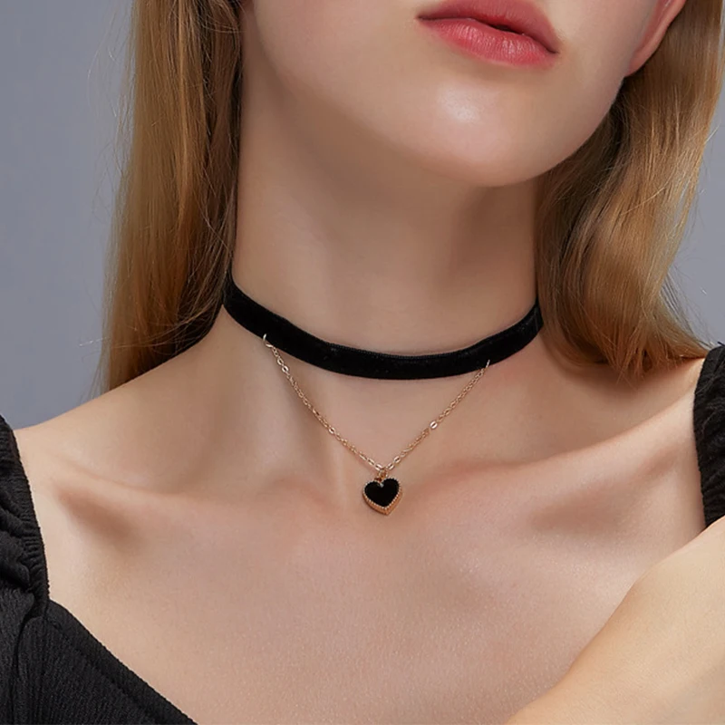 

New Trendy Black Choker Love Heart Locket Pendant For Women Necklace Chain Valentine Family Lovers Jewelry Gift To Friends