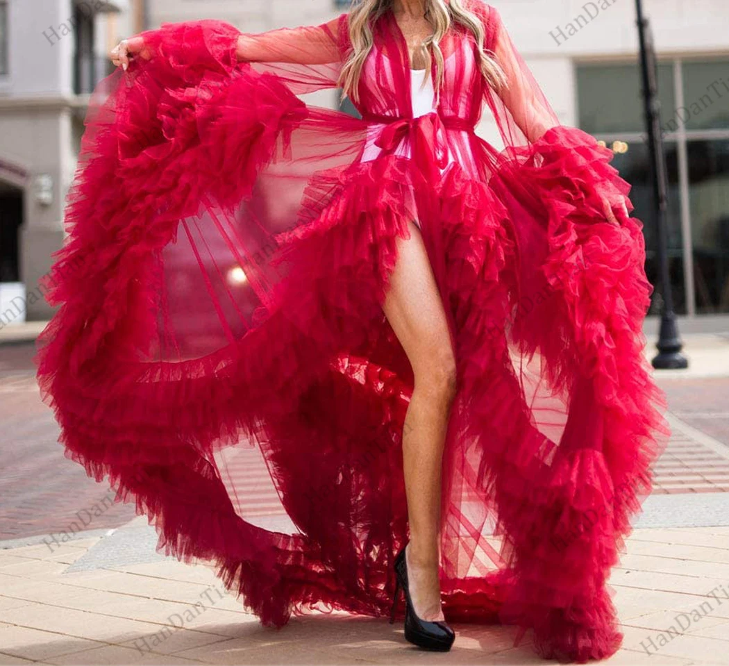 Женский прозрачный халат с длинным рукавом S-XL цвет в ассортименте