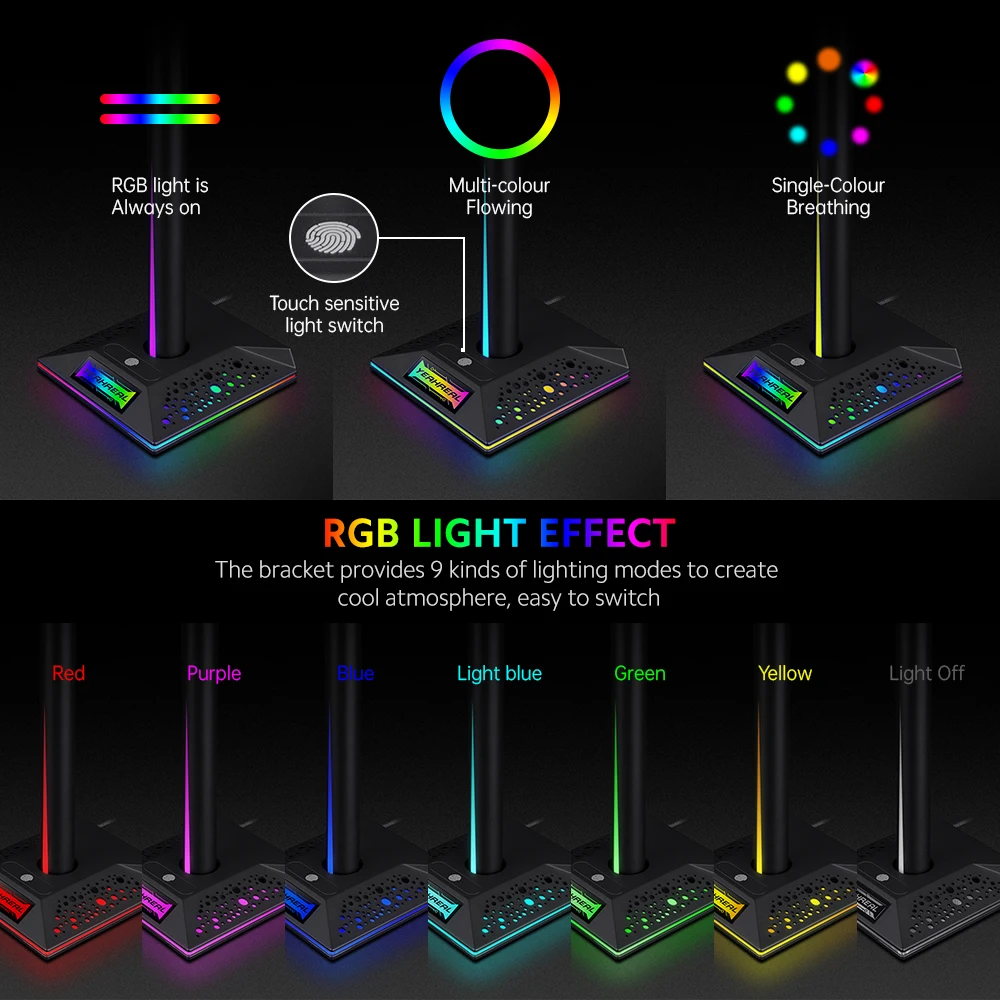 RGB Head-mounted Headset Bracket Detachable Holder with 9 Kinds of Lighting Modes 2 USB2.0 Expansion Ports | Электроника