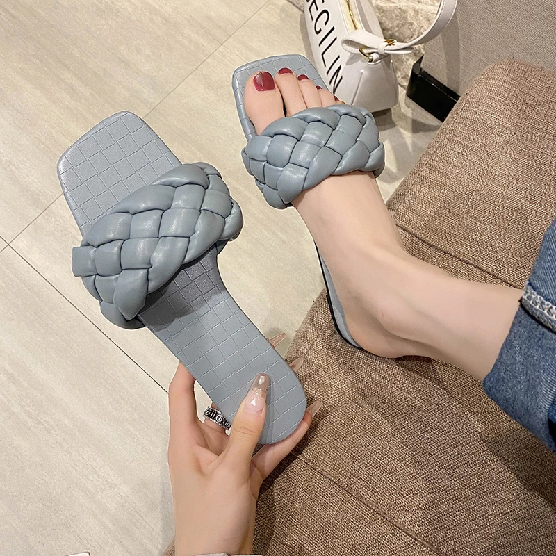 

2021 Vacation Beach Flat Sandals Women Temperament Slippers Braided Design Charm Open-toe Set Foot Casual Flip Flops Women Shoes