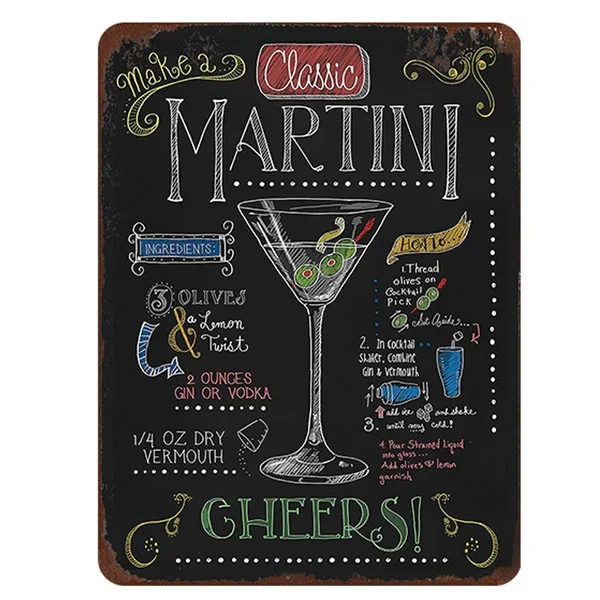 

Martini Cocktail Recipe Retro Vintage Metal Tin Sign Bar Wall Decor Metal Sign Cocktail Custom Tin Sign Art