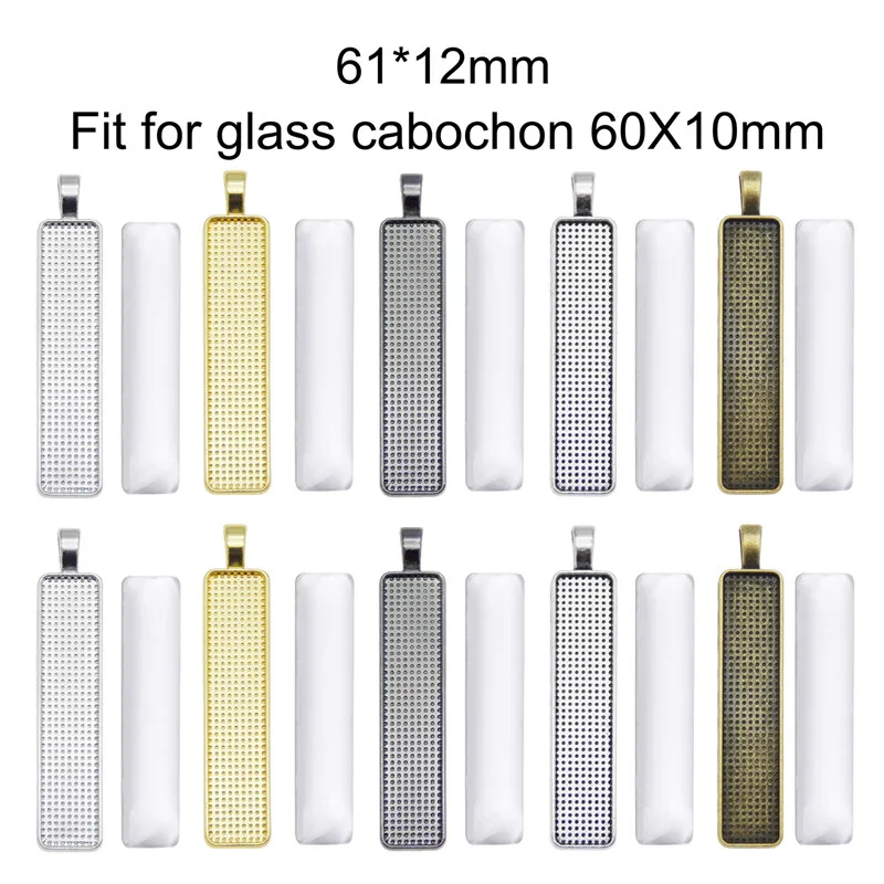 5 компл./лот смешанный Прямоугольный Стеклянный кабошон настройки Золотой бронзы