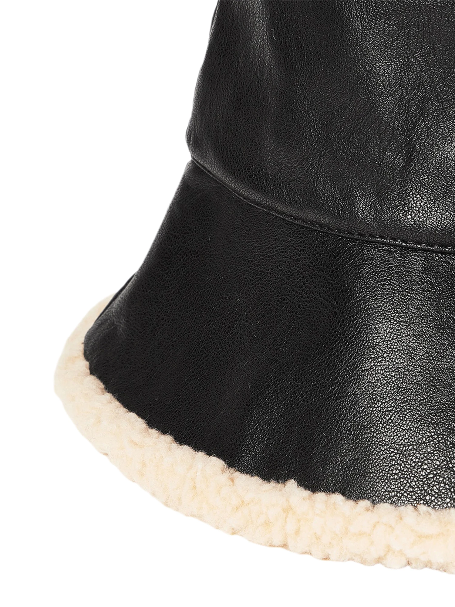 

Winter Warm Men Women Bucket Hat Black Pu Leather Fisherman Hat Vintage Japanese Lamb Wool Warm Hat Basin Tide Bucket Hat