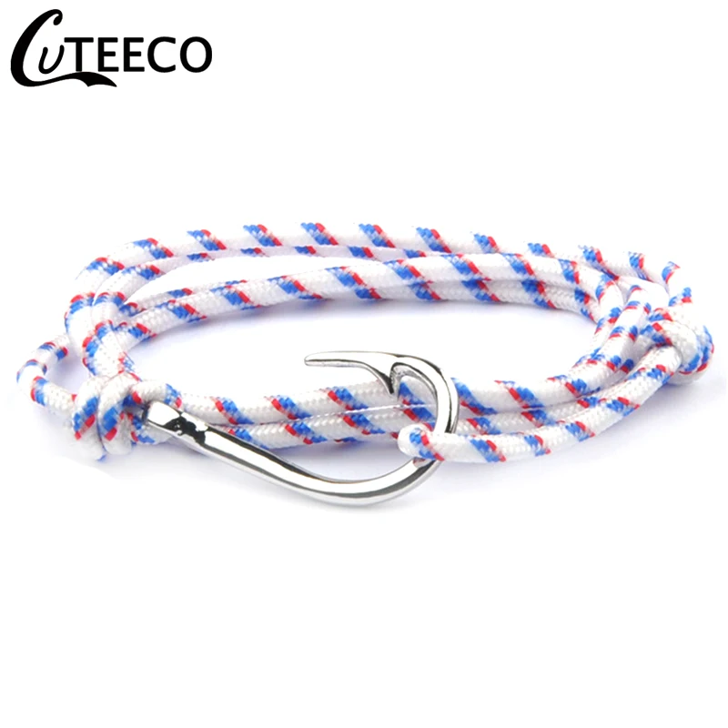 CUTEECO круглый крюк Викинги якорь браслет для мужчин многослойный веревочный браслет с крючком для рыбы pulseras надеюсь морской якорь моряк