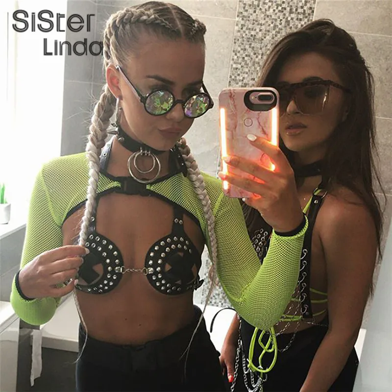 Женский сетчатый укороченный топ Sisterlinda модный жилет с длинным рукавом и лямкой