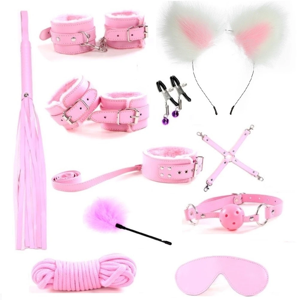 11 шт. повязка на голову с ушками секс наручники БДСМ бондаж набор зажимы для