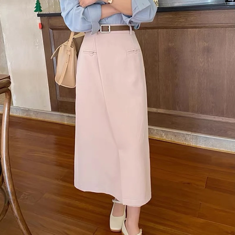 Женские 2021 юбки женские однотонные средней длины с высокой талией элегантные