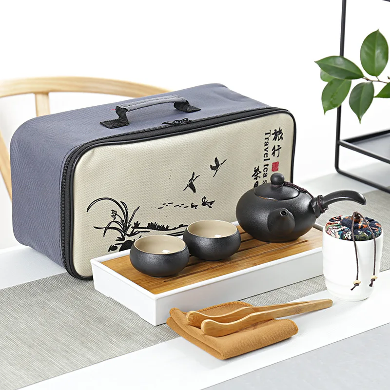 Китайская традиционная Черная Керамическая дорожная чайная утварь