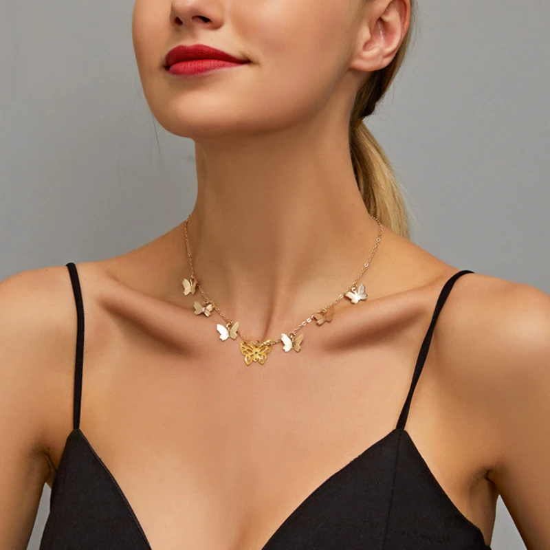 

Bohemian Cute Butterfly Choker Necklace For Women Gold Silver Color Clavicle Chain 2020 Fashion Female Chocker Jewelry