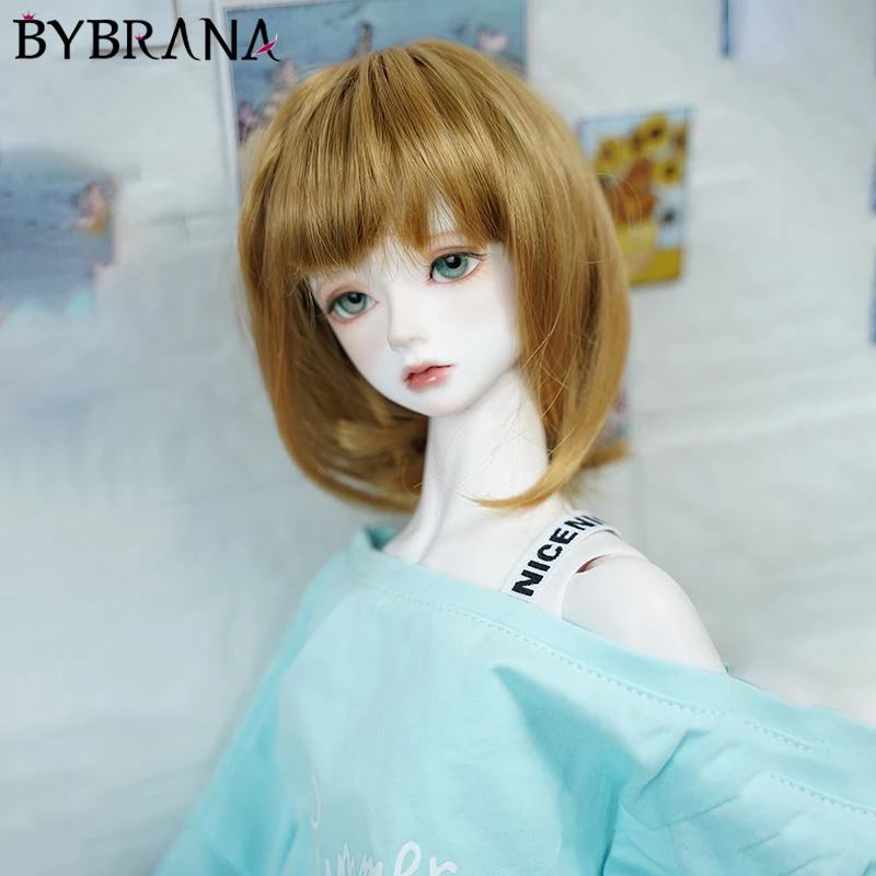 Bybrana 1/3 1/4 короткий Боб прямая девушка золотые волосы Bjd парик для кукол бесплатная