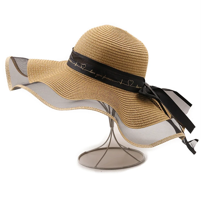 

Simple Girl Wide Brim Straw Hat Lace Beach Hats Women Fashion Ladies Summer UV Protection Foldable Sun Shade Cap Sunhat