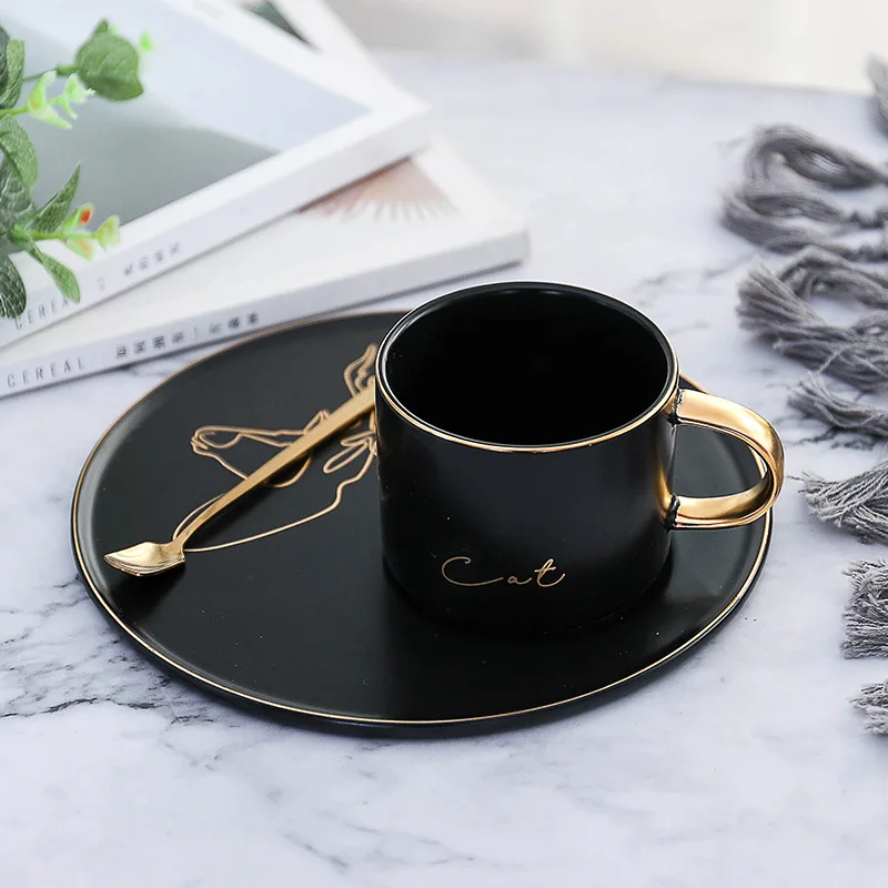 Европейский Креативный набор черно-золотых чашек и блюдец кемпинговая чашка