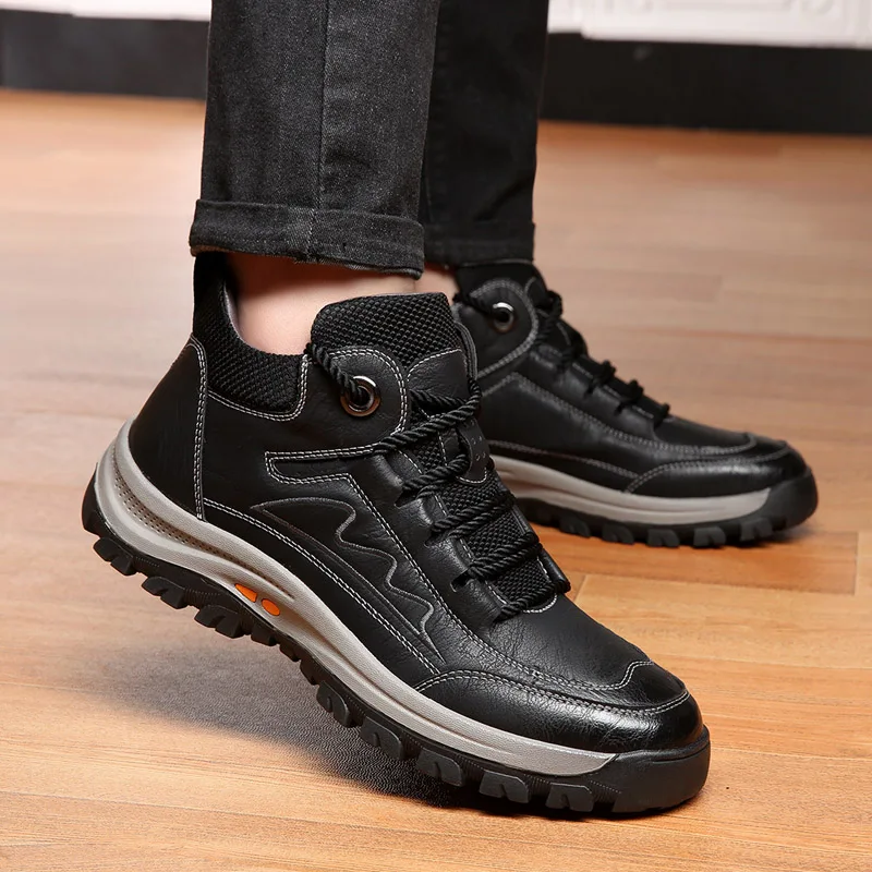 

winter boots men plush warm snow boots fur winter boots men leather shoes men lace up comfortable ankle boots winter non-slip