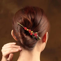 vintage cinnabar flower hair grips head jewelry fine coloured glaze large barrettes chinese ethnic hair pins head ornaments