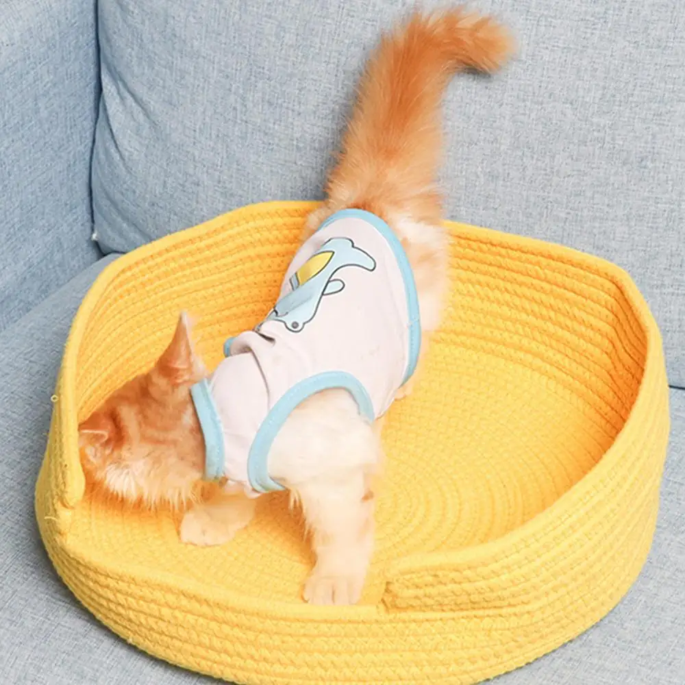 Soft Round Pet Dog Breathable House Sleeping Kennel Baskets Cotton Blend Plush Ball Handmade Nordic Summer Cat Bed Nest | Дом и сад