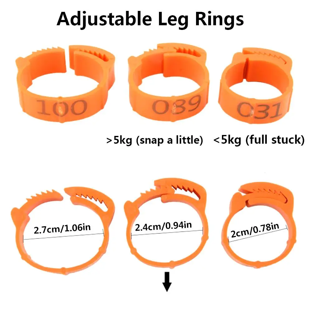

100PCS Chicken Leg Ring Adjustable Size Poultry Leg Buckle Digital Label Ring For Chicken Duck Pigeon Farming Distinction