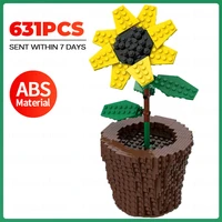 creative garden plants romantic flowers sunflower bonsai building blocks moc home decoration diy bricks toys for kids girls gift