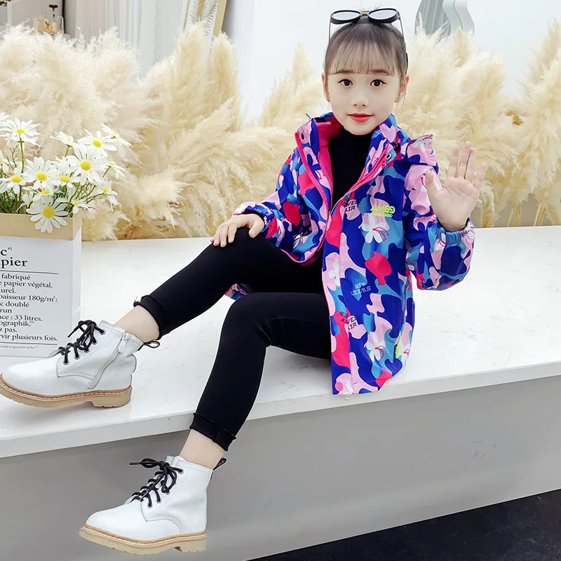 

Casual Winter Camouflage Double Layer Baby Girls Jackets Warm Fleece Child Coat Removable Outerwear For 3-11 Years Old