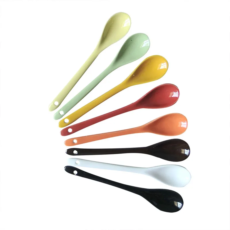 Цветная Керамическая ложка с длинной ручкой для посуды мини перемешивания кофе