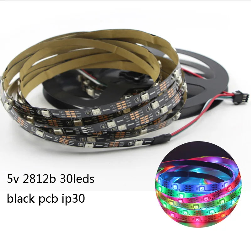 black 30leds ip30 DC5V WS2812B пиксельные полосы 30/60 пикселей/м умная светодиодная Пиксельная полоса черный/белый PCB WS2812 IC IP30/IP65/IP67 Водонепроницаемый светодиодный стри - Испускаемый цвет: black 30leds ip30