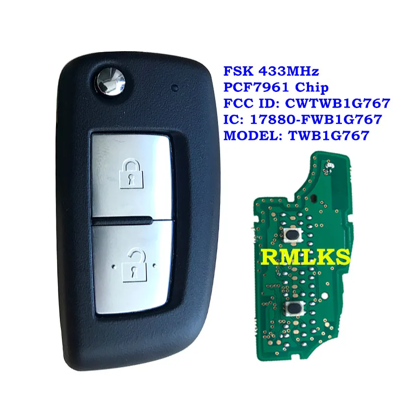 Новый откидной дистанционный ключ с 2 кнопками Fob 433 МГц FSK PCF7961M для Nissan Qashqai J11 Pulsar