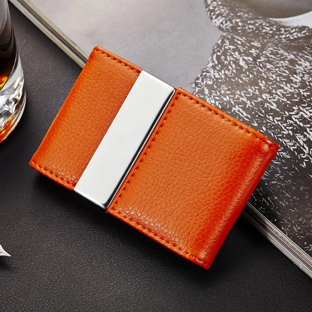 2019 New Men PU Leather Double Open Card Case Stainless Steel Business Holder Solid Color Travel Package Gifts | Багаж и сумки