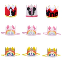 1pcs disney birthday hats mickey minnie mouse kids crown cap birthday party decorations kids favors headband baby shower