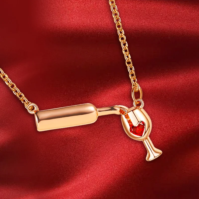 Вечерние женские ожерелья с красным сердцем и винной бутылкой подвеской в виде
