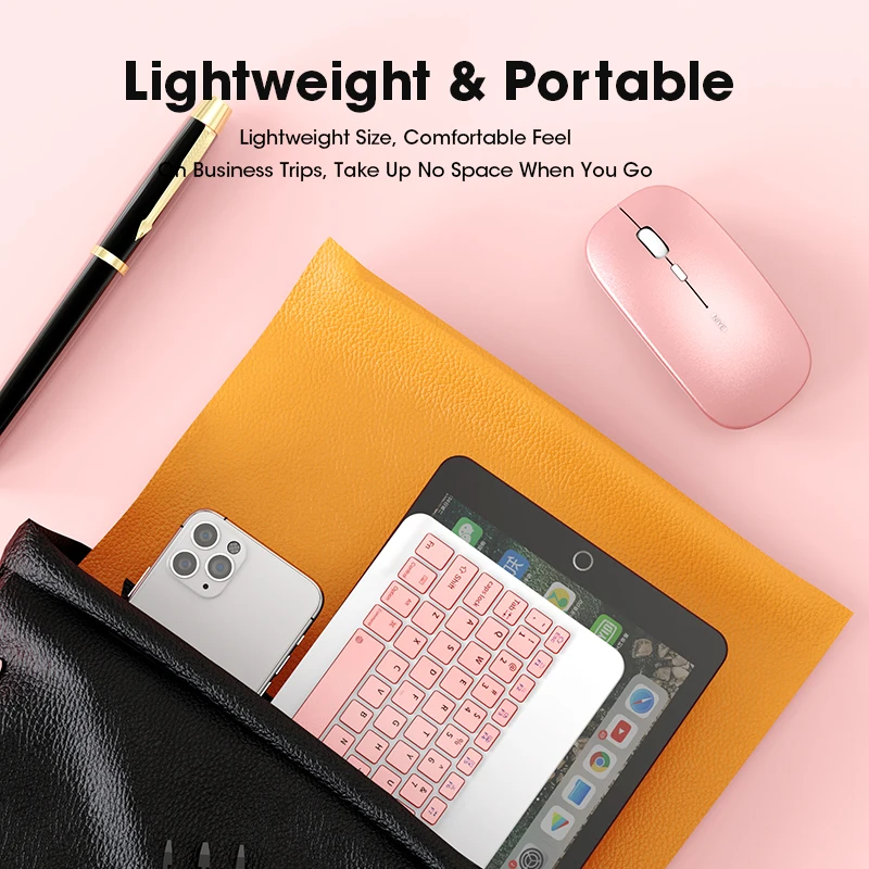 Bluetooth клавиатура для iPad планшета беспроводная и мышь Mini 60% розовая