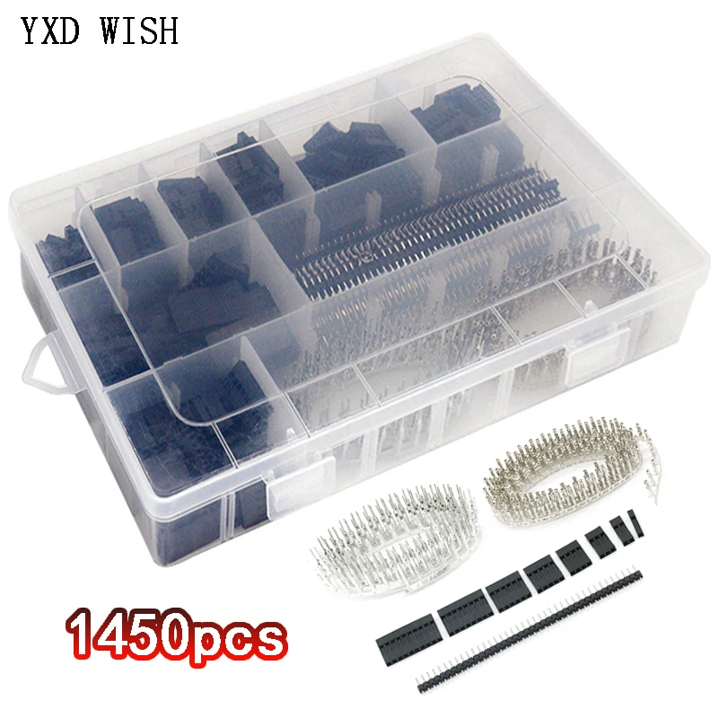 

Комплект коннекторов Dupont 1450 шт./компл. 2,54 мм, коннекторы PCB, ШТЫРЬКИ «папа», «мама», электроника, кабель, перемычка, штыревой разъем, корпус