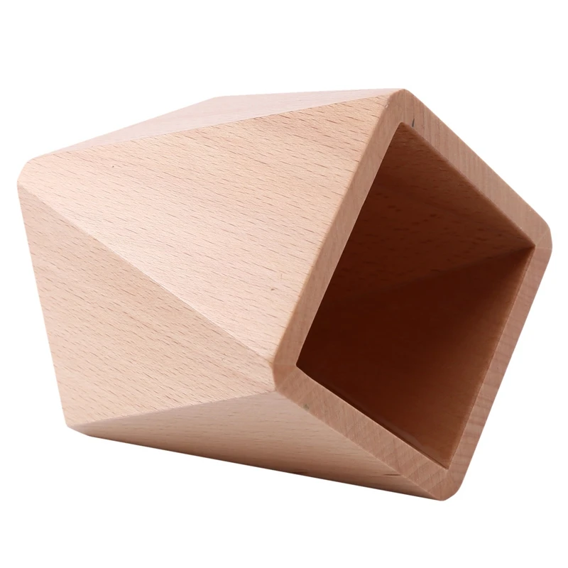 

Bamboo Wood Desktop Pen Holder Geometric Multifunctional Pencil Cup Desktop Storage Rack