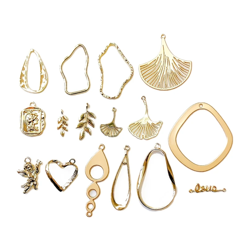 

KC Gold Earring Component Leaf Eardrop Metal Pendant Accessories Necklace Charms Diy Making Material Wholesale Jewelry 8pcs