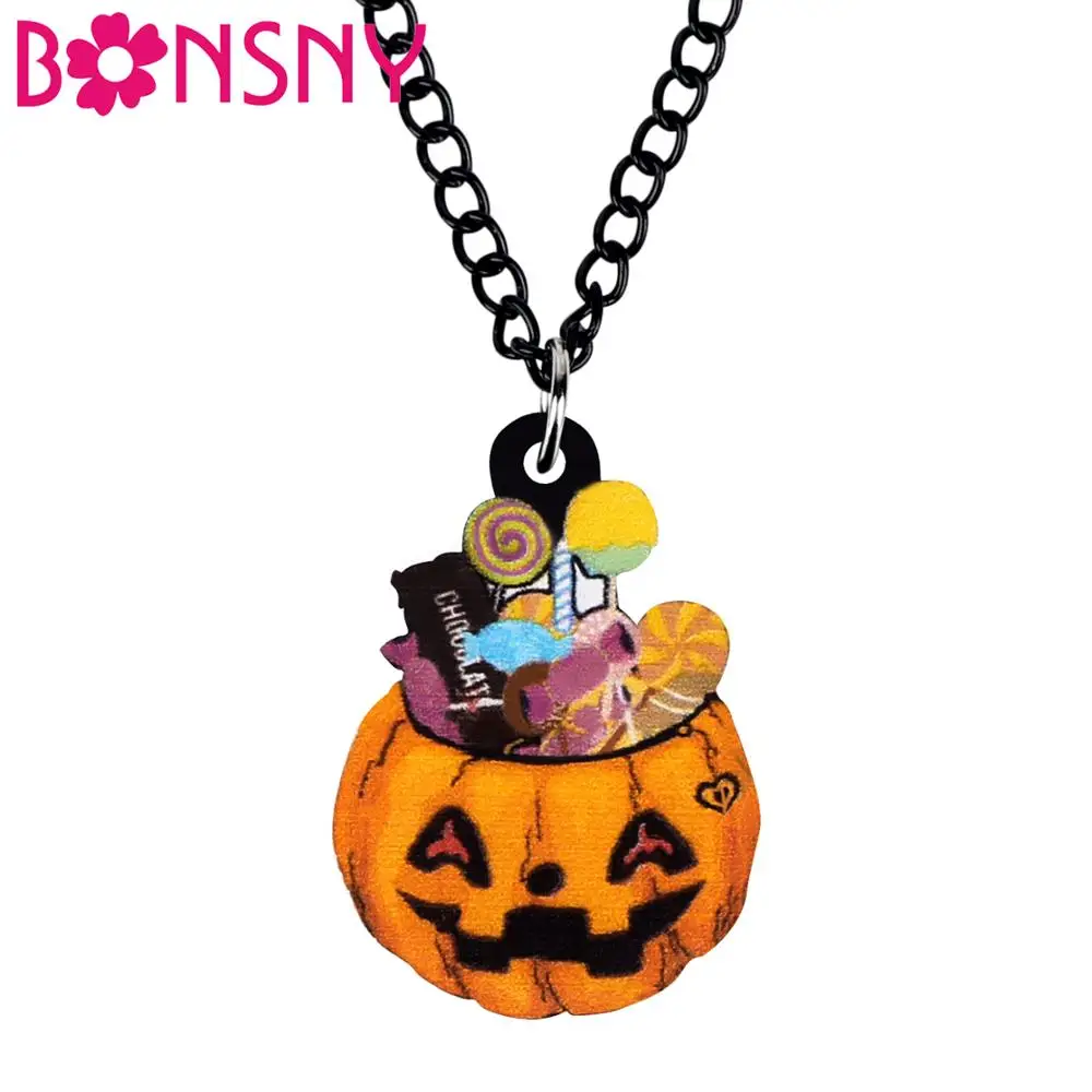 Акриловое ожерелье Bonsny в виде головы тыквы для Хэллоуина, чокер с подвеской, ожерелье для женщин, подростков, девушек, подвески, подарки