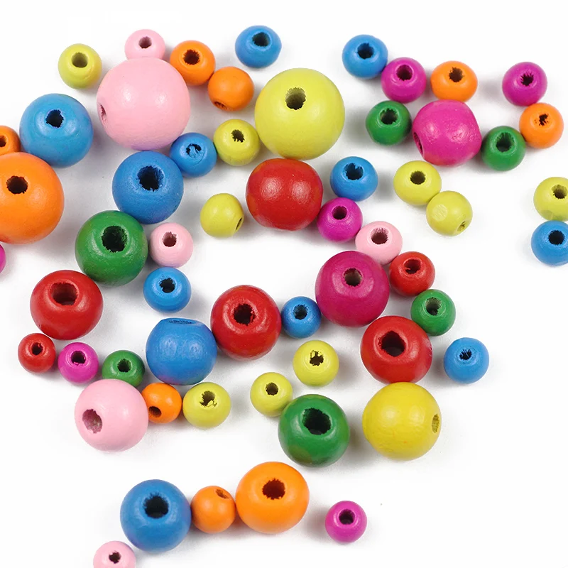 Бусины деревянные разноцветные 4/6/8 мм для изготовления украшений 6-500 шт. |