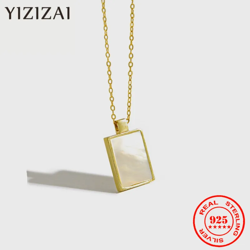 

YIZIZAI натуральная 925 Серебряное ожерелье Геометрические Квадратные Раковины Ожерелья Подвески для женщин ожерелье из циркона квадратной Ко...