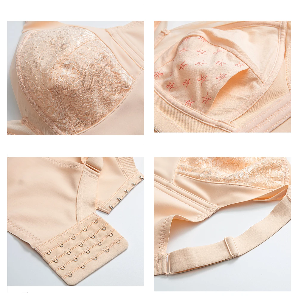 Women's Wireless Plus Size Non Padded Floral Lace Comfortable Bra 34 36 38 40 42 B C D E F G