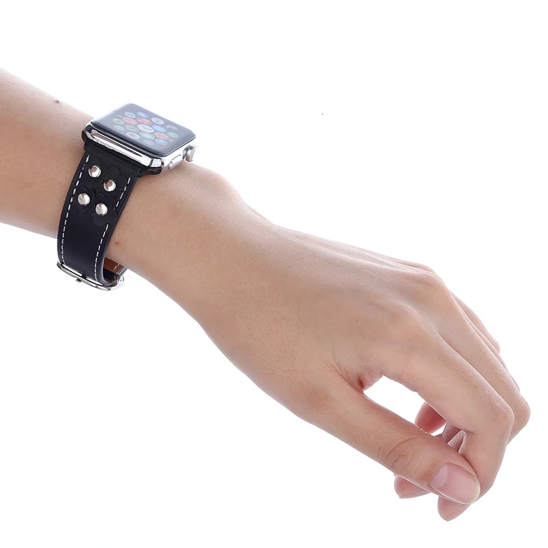 FOHUAS, ремешок из натуральной кожи для Apple Watch, 5, ремешок, 44 мм, 42 мм, iwatch, ремешок с цветком для ногтей, 38 мм, женский браслет с разъемом-адаптером
