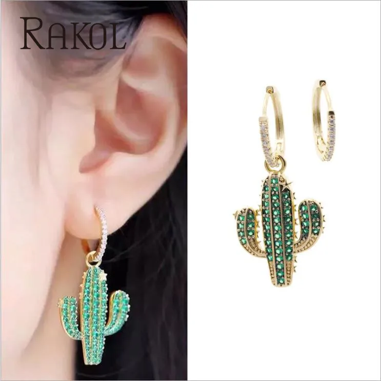 Женские вечерние Серьги С КАКТУСОМ RAKOL сережки в форме кактуса с кубическим