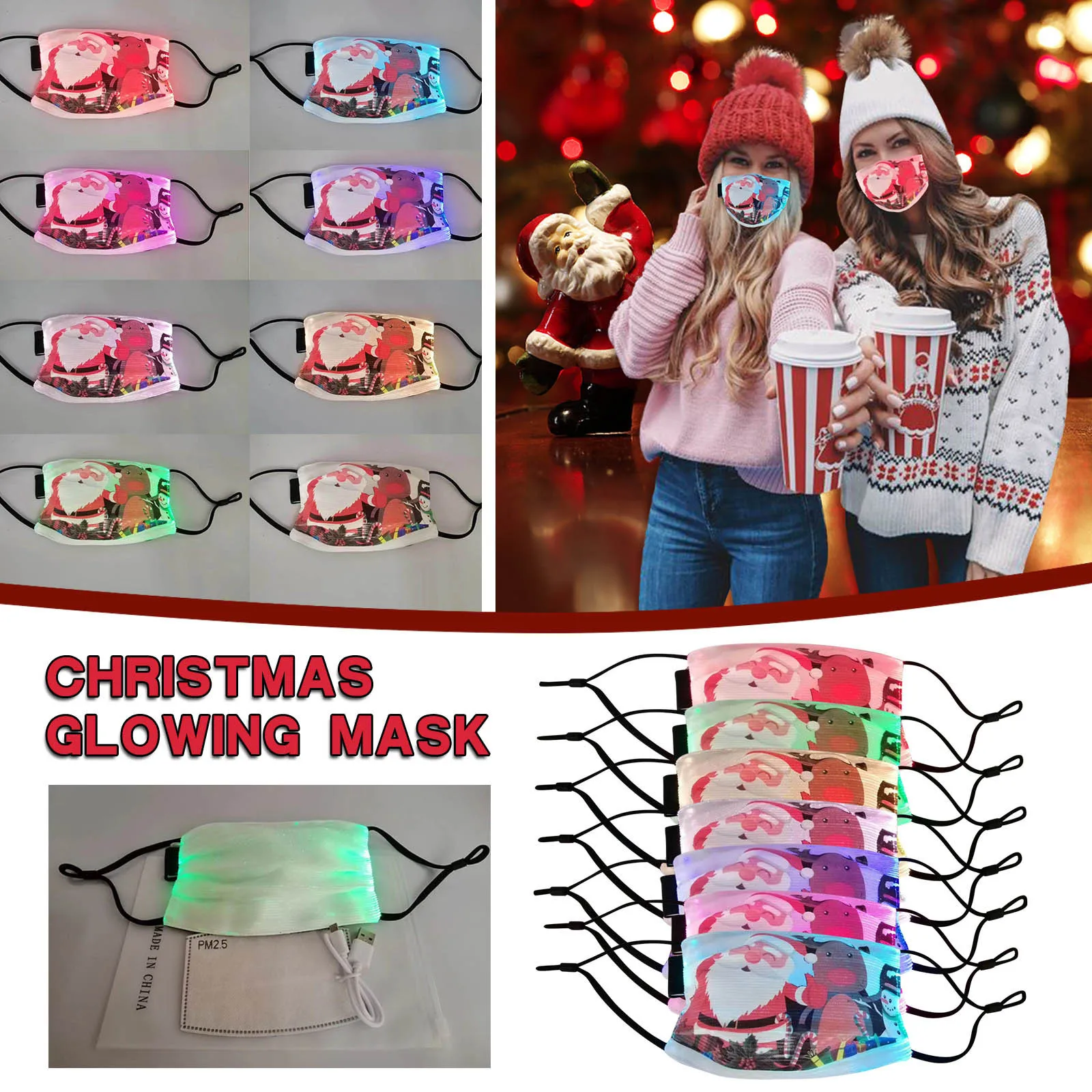 

1Pcs Mask Christmas Glowing Mask Christmas Glowing Mask Fiber Light Colorful Loop Breathable Face Mask Fashion Mascarilla