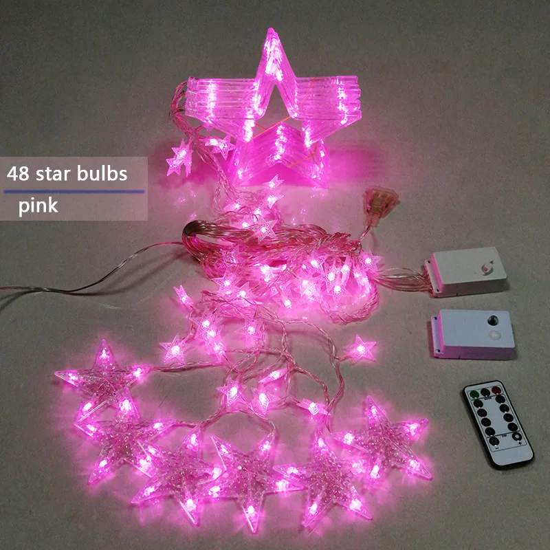 Pink 48star Гирлянда светодиодная AC110V или 220 V сказочные огни Звездные занавески гирлянды украшения рождественские Свадебные огни 3 м - Испускаемый цвет: Pink 48star