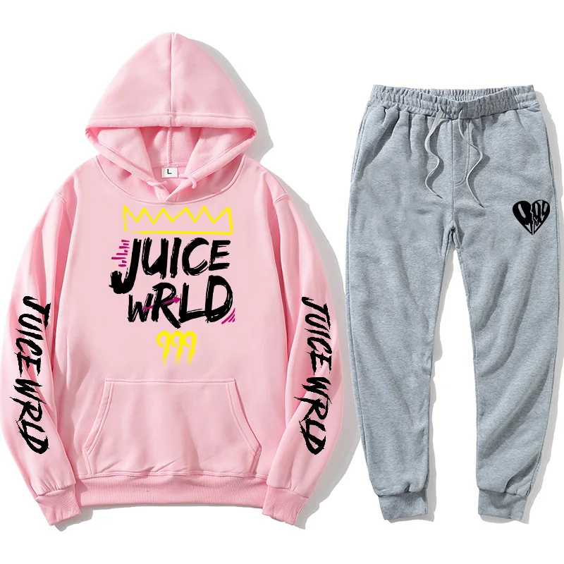 

Juice Wrld Hoodies And Pants Men two Pieces Tracksuit Juice Wrld Hoodie And Grey Pant
